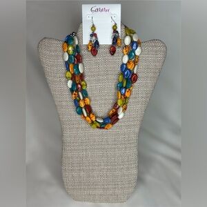 Multi Speckled Bead Necklace & Earring Set